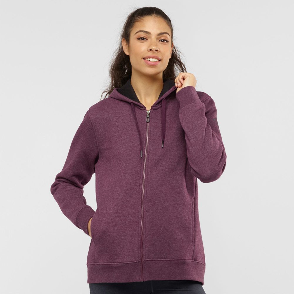 Salomon Singapore Womens Hoodie - ESSENTIAL WARM SALOMON Burgundy | 71385-QSOA